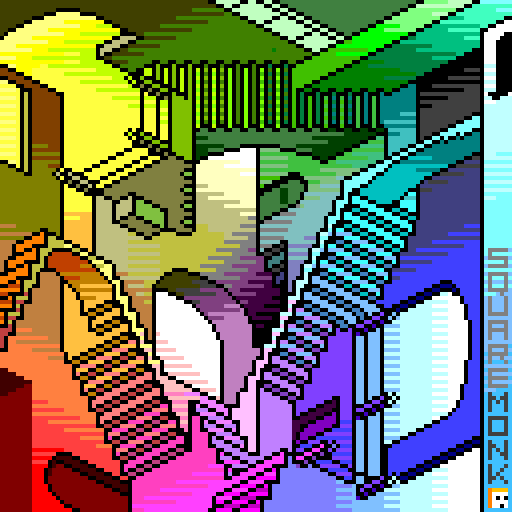 Escher's Relativity, Pixellated