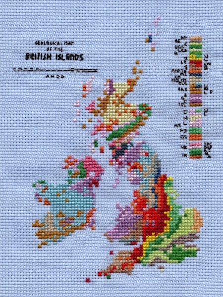 Cross stitched geological map of the UK