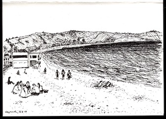 Pen drawing of Weymouth beach