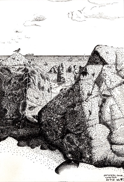Barnacled rocks at the seaside
