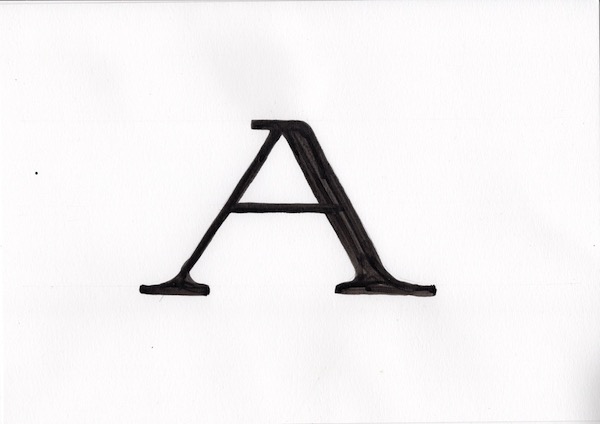 A large capital letter A drawn in a classical style, with gentle curves and thin slab serifs