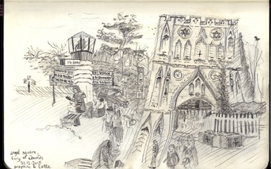 Drawing of Angel Square, Bury St Edmunds