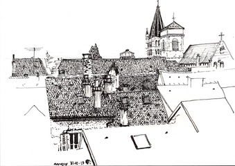Line drawing of rooftops in Annecy