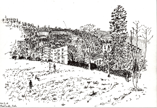Pen drawing of Moorlands Park, Bath