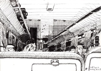 Pen drawing of a train carriage