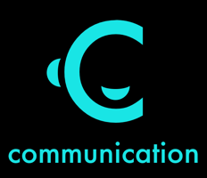 Communication icon showing a letter C with an ear and a mouth