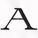 A large capital letter A drawn in a classical style, with gentle curves and thin slab serifs