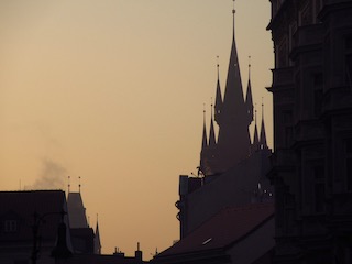 Prague spires at dusk