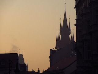 Prague spires at dusk