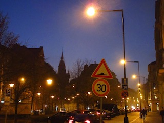 Prague street at dusk