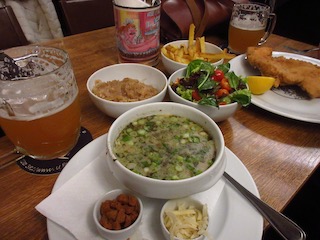 Garlic soup, schnitzel and beer
