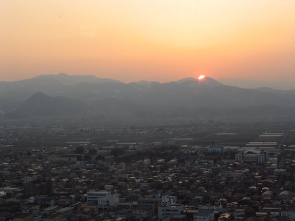 Sunset over Japanese mountains