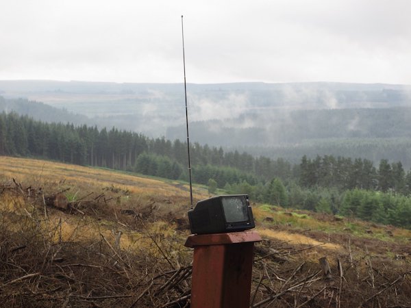 Small TV on a post in northern countryside