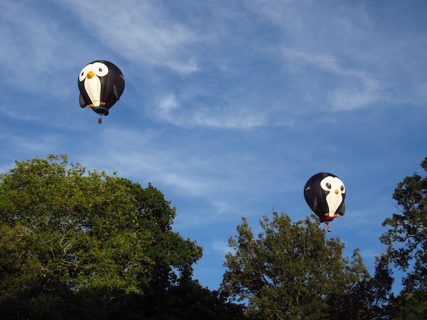 Two penguin-shaped hot air balloons