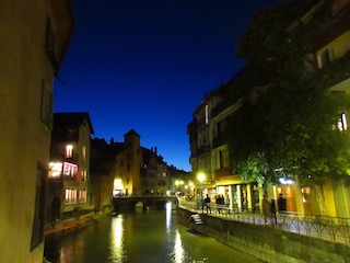 Annecy riverside at night