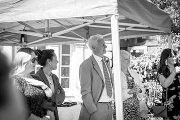 Clive and Eleanor under the gazebo with Steph, Helen and Gemma