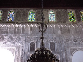 Stained glass inside madrasa